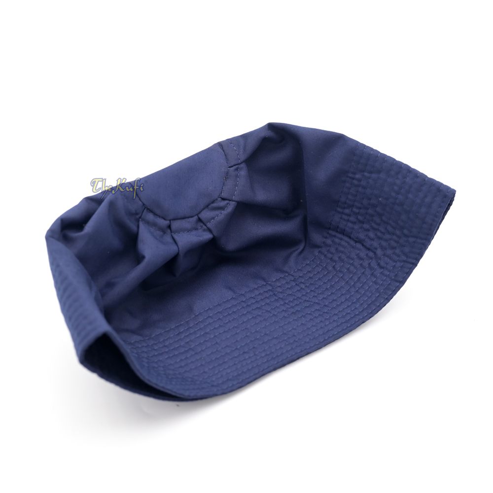 Dark Blue Fabric Ijazi Pleated-Top Cotton Kufi Hat