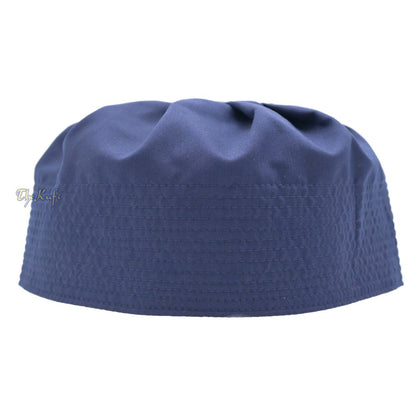 Dark Blue Fabric Ijazi Pleated-Top Cotton Kufi Hat