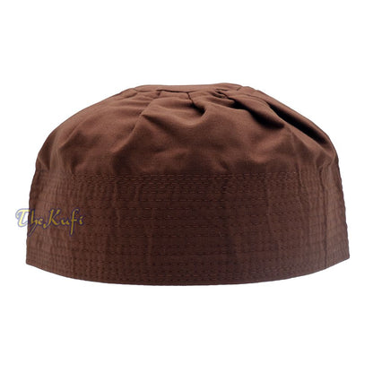 Dark Brown Fabric Ijazi Pleated-Top Cotton Kufi Hat