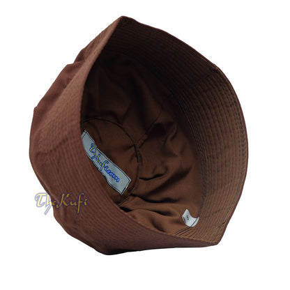 Dark Brown Fabric Ijazi Pleated-Top Cotton Kufi Hat