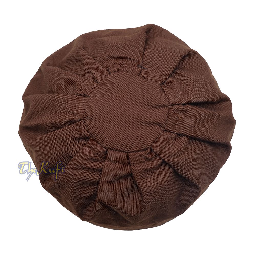 Dark Brown Fabric Ijazi Pleated-Top Cotton Kufi Hat