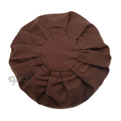 Dark Brown Fabric Ijazi Pleated-Top Cotton Kufi Hat