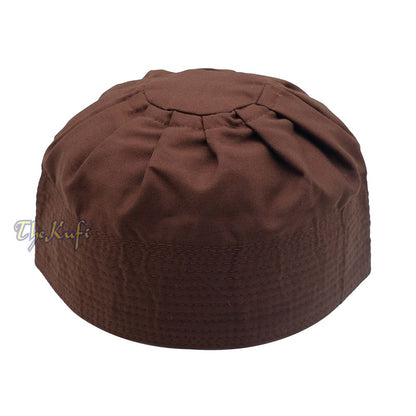 Dark Brown Fabric Ijazi Pleated-Top Cotton Kufi Hat
