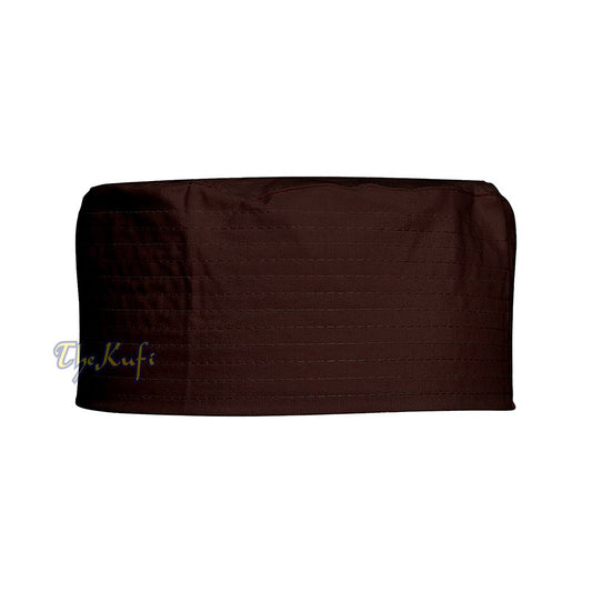 Dark Brown Turkish Flat Simple Stitch Design Cloth Kufi Namaz Cap
