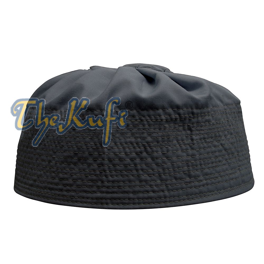 Dark Gray Fabric Ijazi Pleated-Top Cotton Kufi Hat