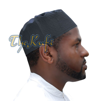 Dark Gray Fabric Ijazi Pleated-Top Cotton Kufi Hat