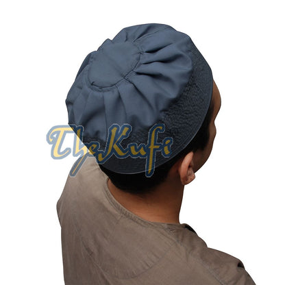 Dark Gray Fabric Ijazi Pleated-Top Cotton Kufi Hat