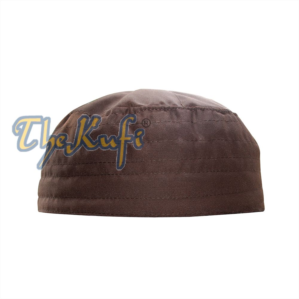 Dark Brown Thin Indonesian Flat Simple Stitch Design Cloth Kufi Namaz Cap