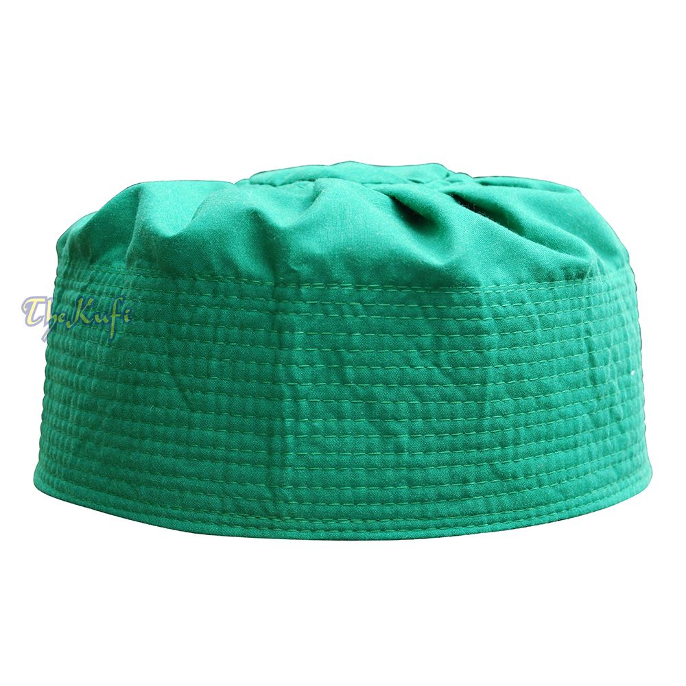 Green Ijazi Muslim Kufi – Pleated-Top Cotton-Mix Fabric Islamic Hat