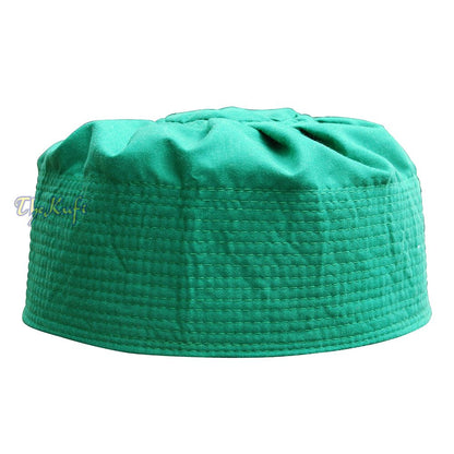 Green Ijazi Muslim Kufi – Pleated-Top Cotton-Mix Fabric Islamic Hat