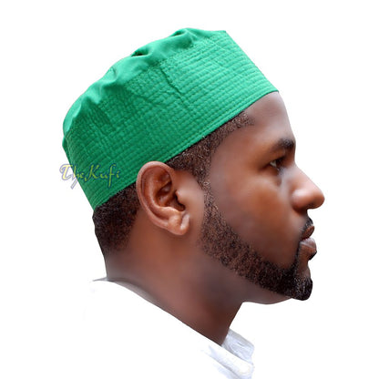 Green Ijazi Muslim Kufi – Pleated-Top Cotton-Mix Fabric Islamic Hat
