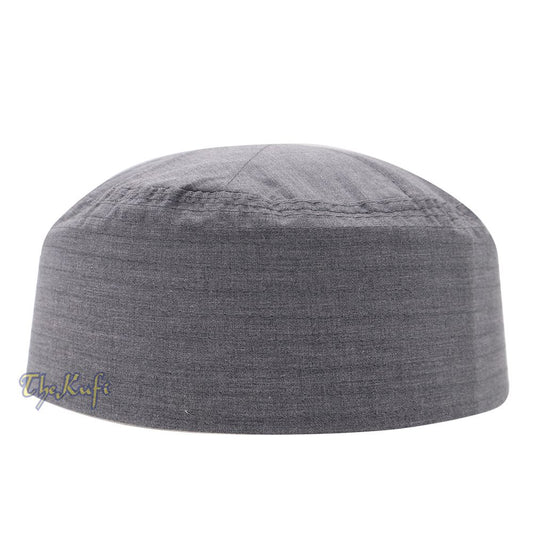 Faded Gray Plain Flat-top Simple Thin Fabric Kufi Caps