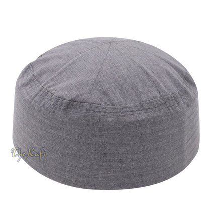 Faded Gray Plain Flat-top Simple Thin Fabric Kufi Caps