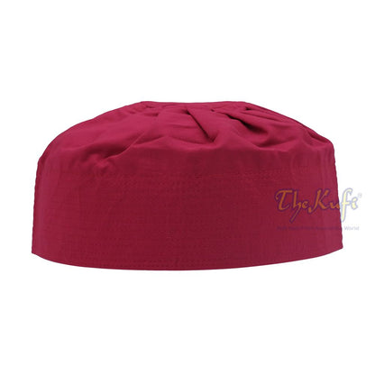 Maroon Fabric Ijazi Pleated-Top Cotton Blend Kufi Prayer Cap