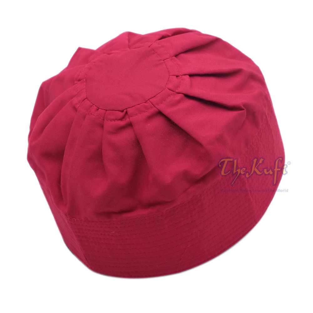Maroon Fabric Ijazi Pleated-Top Cotton Blend Kufi Prayer Cap