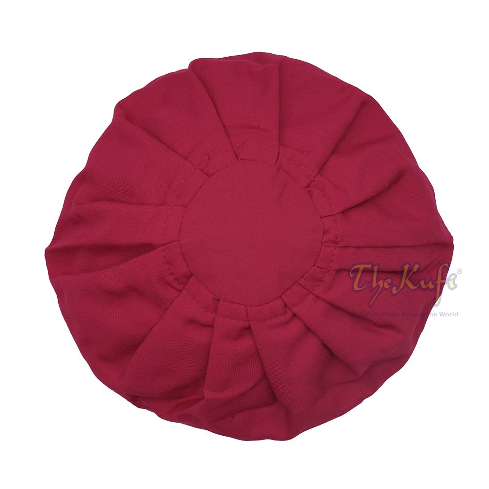 Maroon Fabric Ijazi Pleated-Top Cotton Blend Kufi Prayer Cap