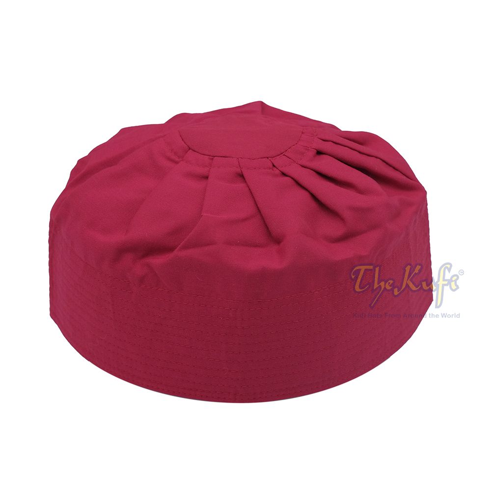 Maroon Fabric Ijazi Pleated-Top Cotton Blend Kufi Prayer Cap