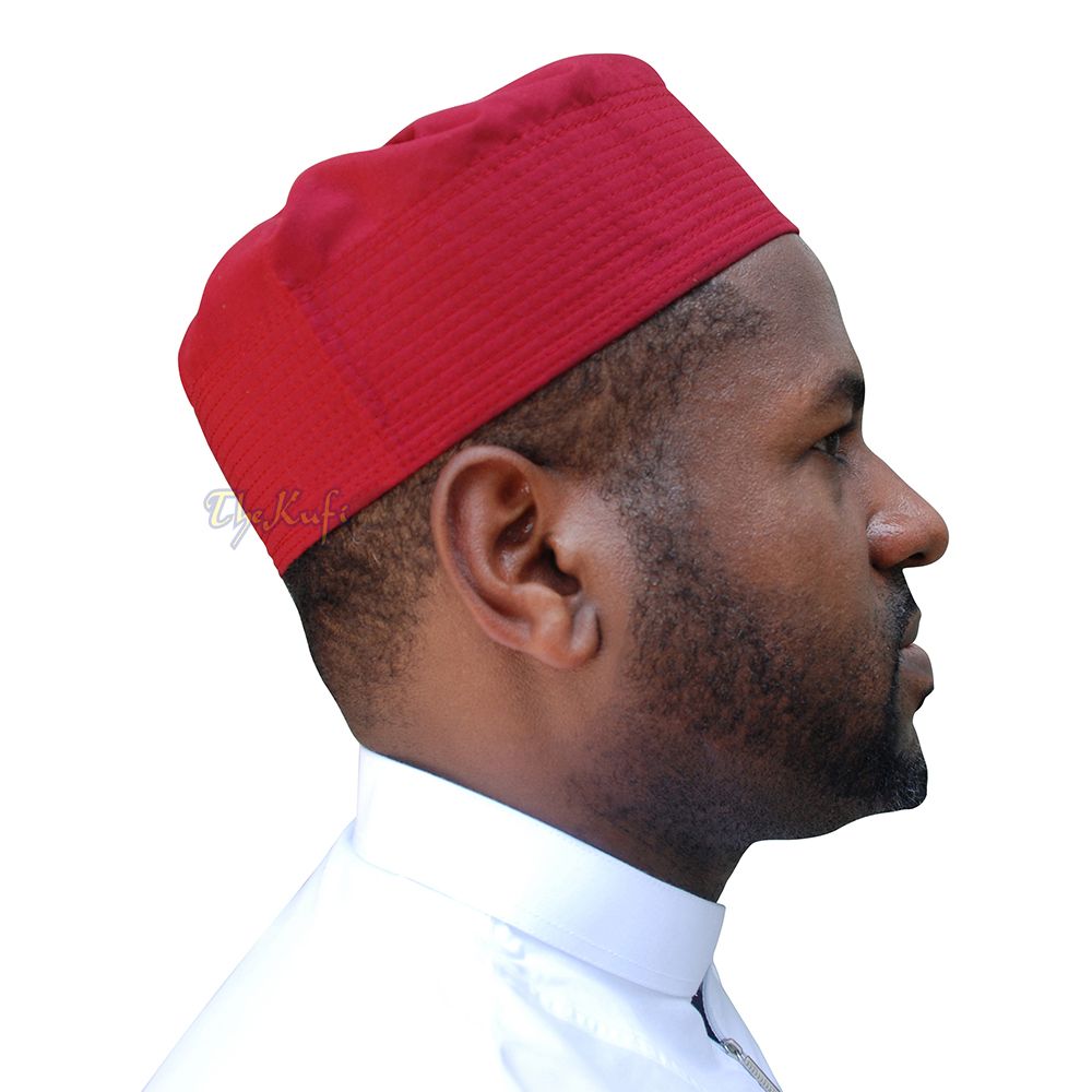 Maroon Fabric Ijazi Pleated-Top Cotton Blend Kufi Prayer Cap