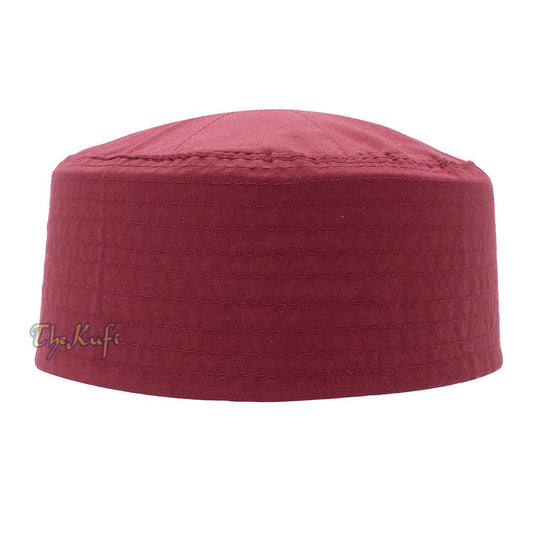 Maroon Turkish Plain Flat-top Simple Fabric Kufis