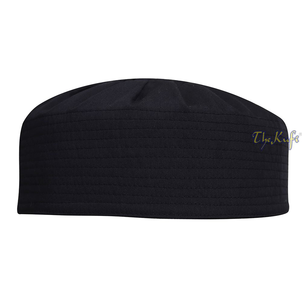 Premium Black Fabric Ijazi Pleated-Top Cotton Kufi Hat