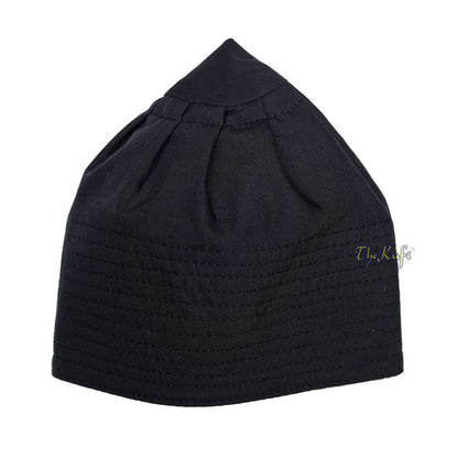 Premium Black Fabric Ijazi Pleated-Top Cotton Kufi Hat