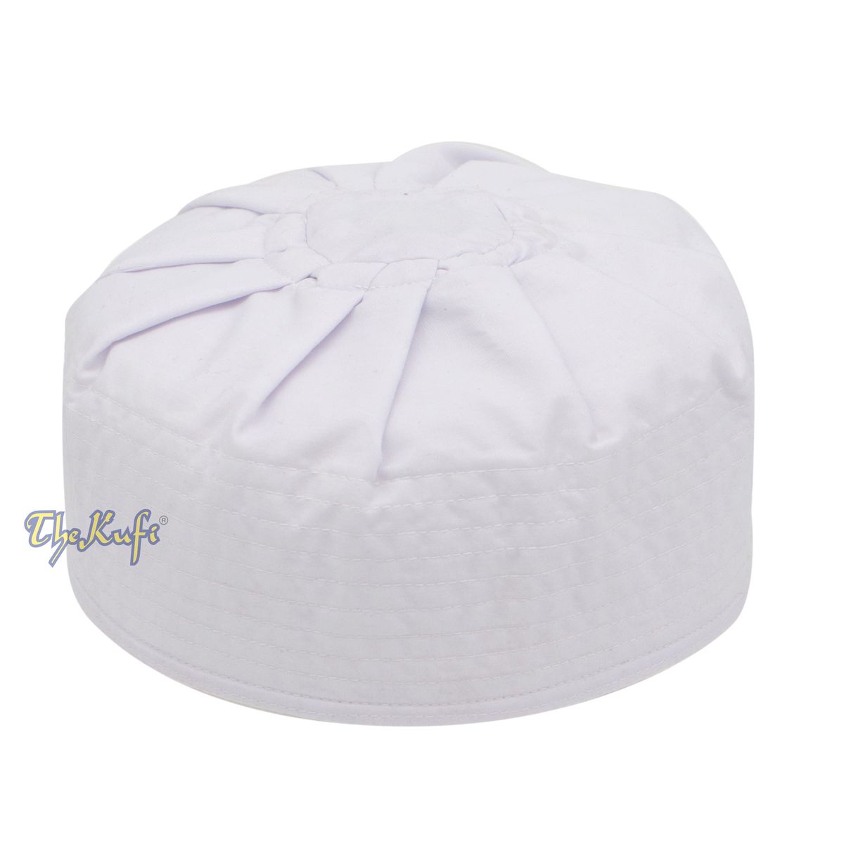 Premium White Fabric Pleated-Top Cotton Kufi Hat