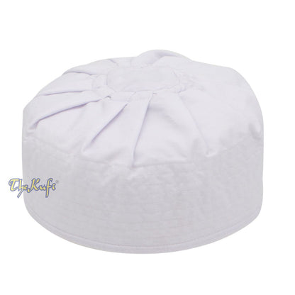 Premium White Fabric Pleated-Top Cotton Kufi Hat
