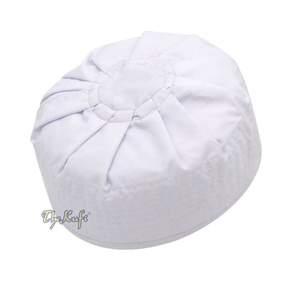 Premium White Fabric Pleated-Top Cotton Kufi Hat