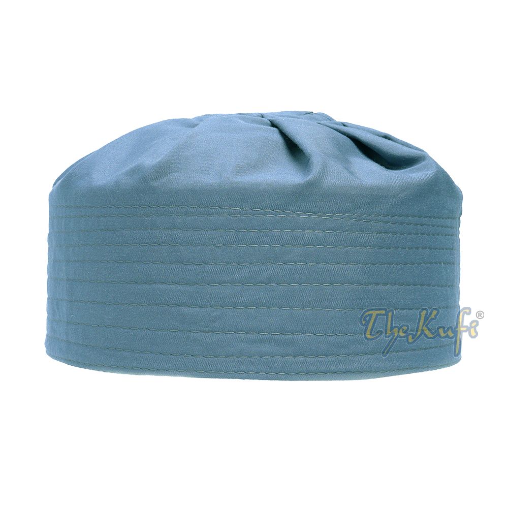 Pigeon Blue Ijazi Pleated-Top Solid Color Fabric Kufi Prayer Skull Cap Kufi Hat Tabligh Topi