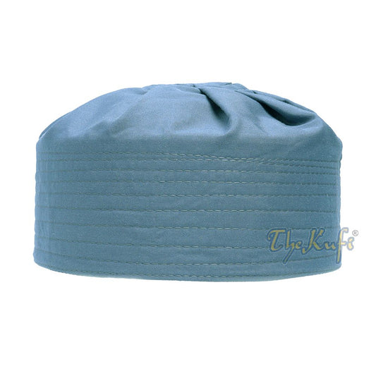 Pigeon Blue Ijazi Pleated-Top Solid Color Fabric Kufi Prayer Skull Cap Kufi Hat Tabligh Topi