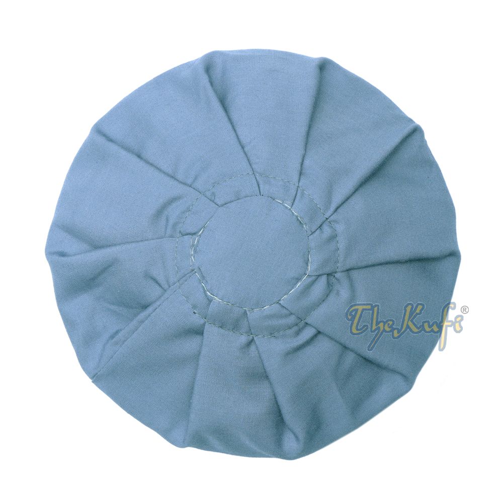 Pigeon Blue Ijazi Pleated-Top Solid Color Fabric Kufi Prayer Skull Cap Kufi Hat Tabligh Topi