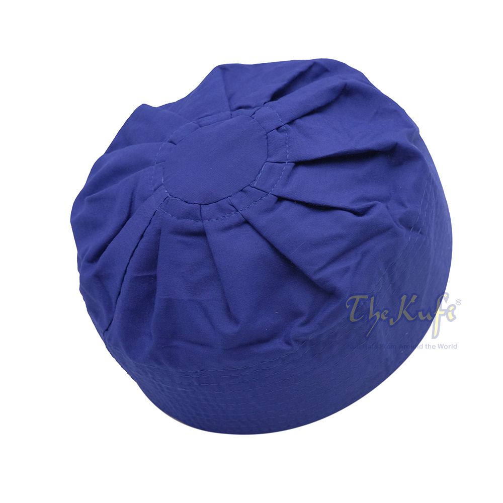 Royal Blue Fabric Ijazi Pleated-Top Cotton Kufi Hat
