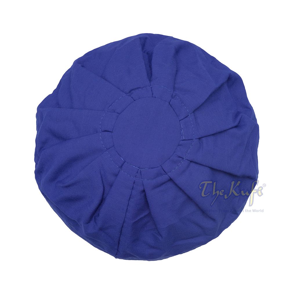 Royal Blue Fabric Ijazi Pleated-Top Cotton Kufi Hat