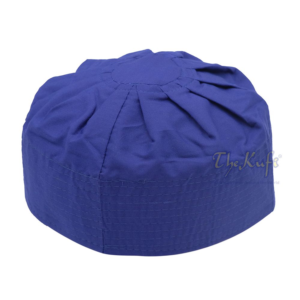 Royal Blue Fabric Ijazi Pleated-Top Cotton Kufi Hat
