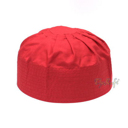Red Cotton-Blend Ijazi Pleated Top 9 cm Tall Fabric Kufi Prayer Cap Beanie
