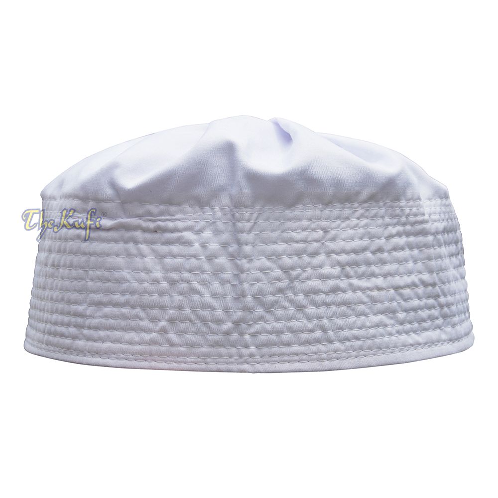 White Fabric Ijazi Pleated-Top Cotton Mix Kufi Prayer Cap