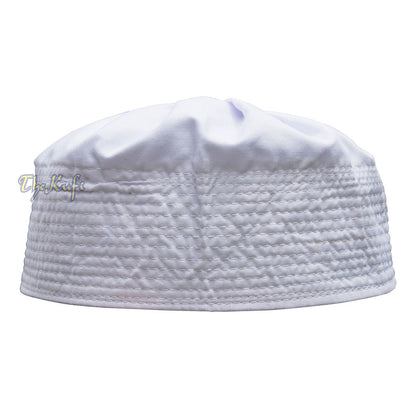 White Fabric Ijazi Pleated-Top Cotton Mix Kufi Prayer Cap