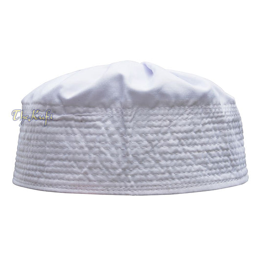 White Fabric Ijazi Pleated-Top Cotton Mix Kufi Prayer Cap