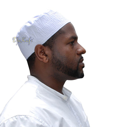 White Fabric Ijazi Pleated-Top Cotton Mix Kufi Prayer Cap