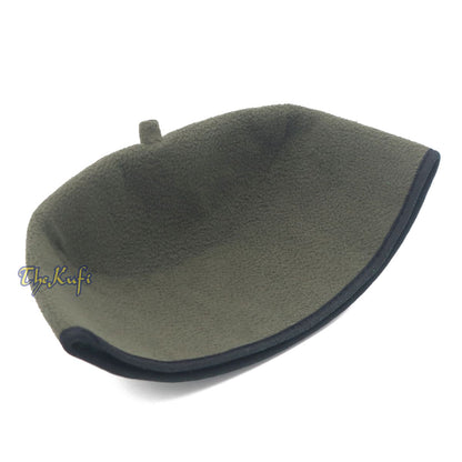 Army Green Handmade Red Fez-Style Kufi with Tip