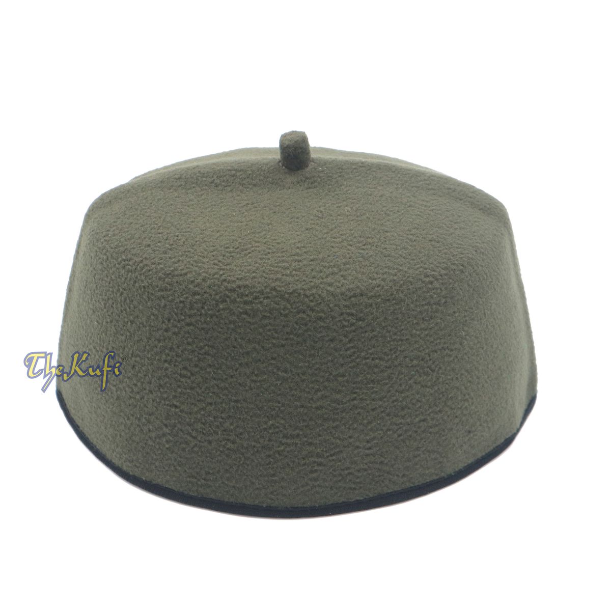 Army Green Handmade Red Fez-Style Kufi with Tip
