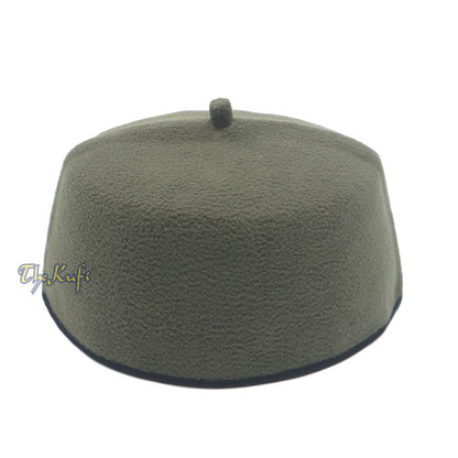 Army Green Handmade Red Fez-Style Kufi with Tip