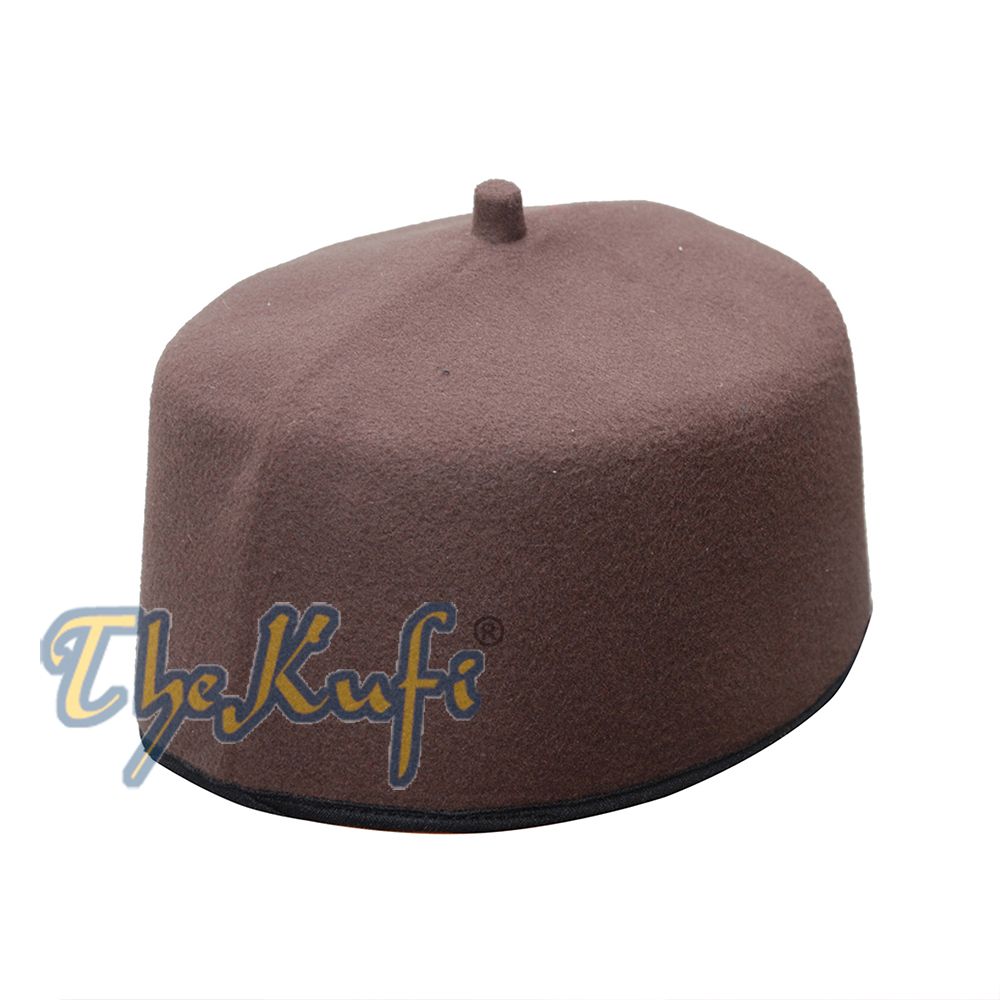 Handmade Dark Brown Fez-Style Kufi with Tip