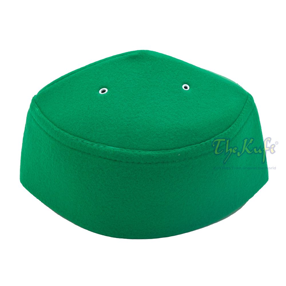 Green Handmade Vented Pointed-Top Faux Felt Fez