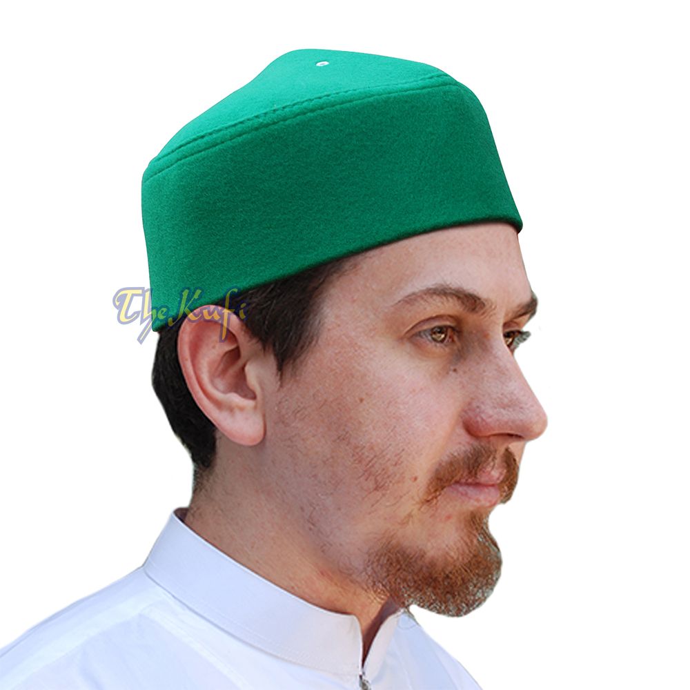 Green Handmade Vented Pointed-Top Faux Felt Fez