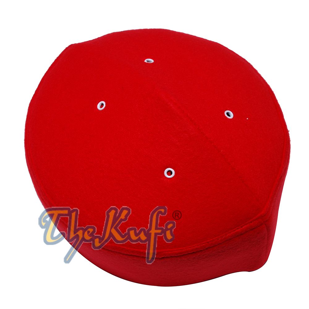 Red Handmade Vented Pointed-Top Faux Felt Fez