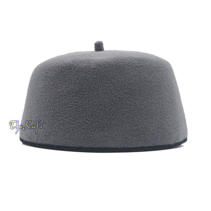 Gray Handmade Red Fez-Style Kufi with Tip