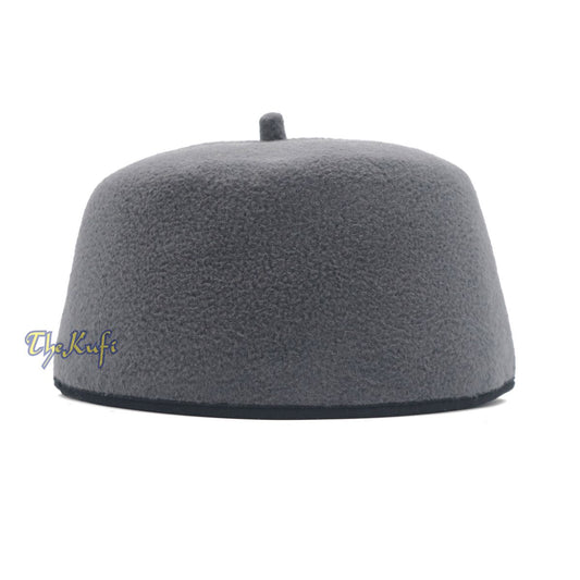 Gray Handmade Red Fez-Style Kufi with Tip