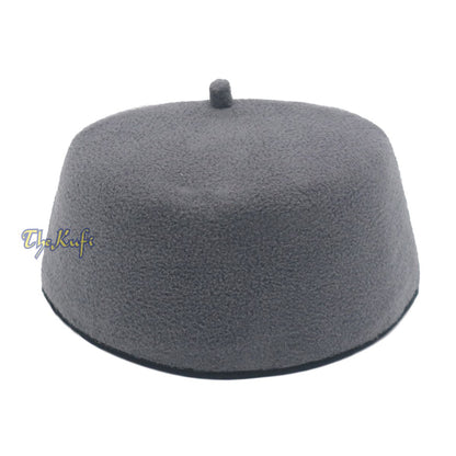 Gray Handmade Red Fez-Style Kufi with Tip
