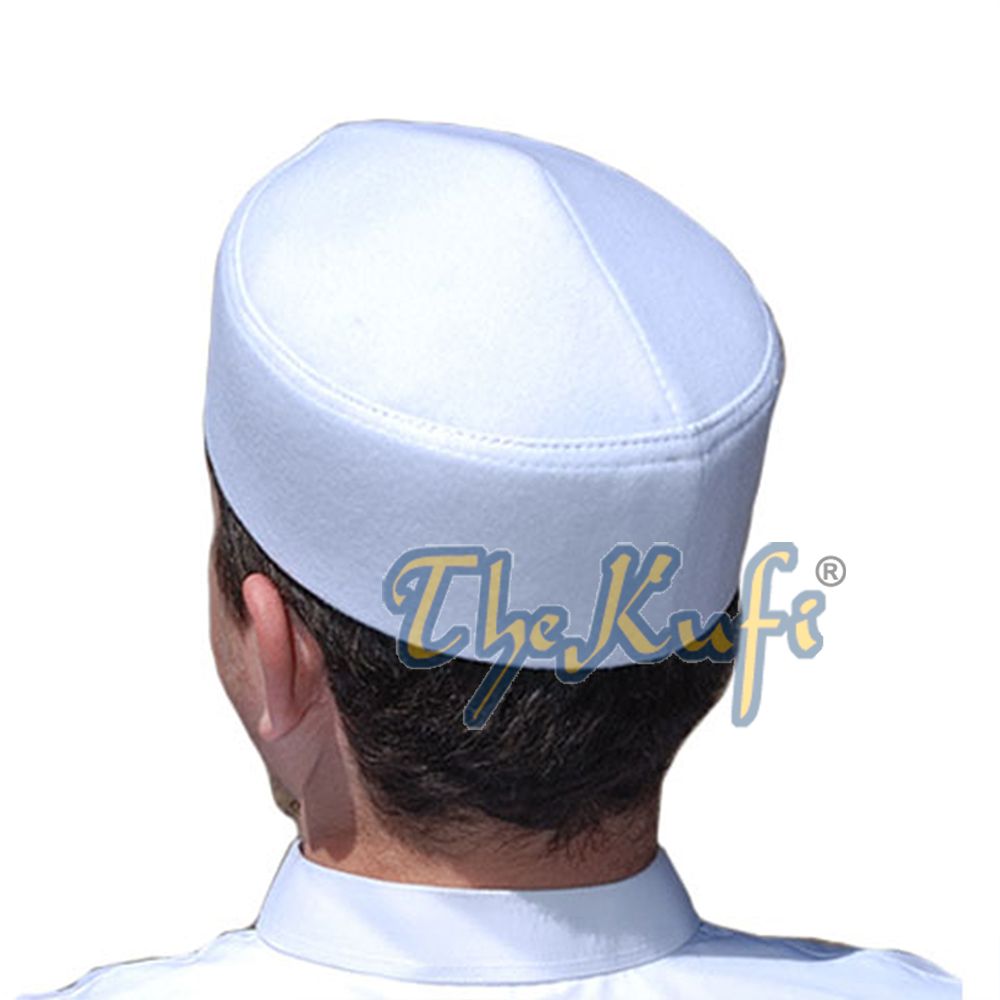 Solid White Moroccan Fez-Style Kufi Hat Cap with Pointed Top